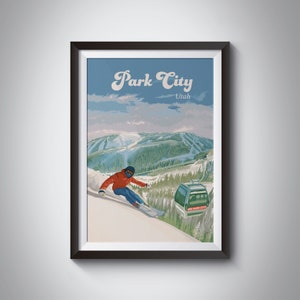 Park City Utah Ski Resort Poster, Skiing Print, Utah Travel Poster, National Park Art, Snowbird, Salt Lake City, Deer Valley Resort, Vintage