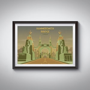 Hammersmith Bridge London Poster, London Travel Poster, Richmond, Putney, Barnes, Vintage Print, River Thames, Framed Print, Wall Art Gift