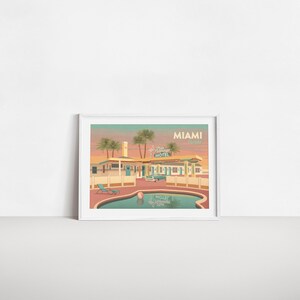 Miami Florida Reise Poster, USA, Retro Miami Druck, Vintage Hottel Art, Americana, Route 66, Nationalpark Poster, Spring Break, Magic City Bild 4