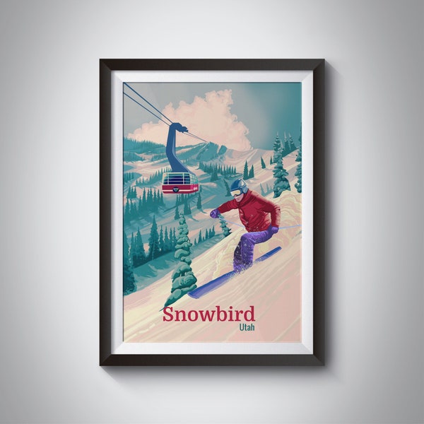Snowbird Utah Ski Resort Poster, Salt Lake City, Travel Print, Skiing Wall Art, Trail Map, Vintage, Retro, Park City UT, Snowboarding, Gift