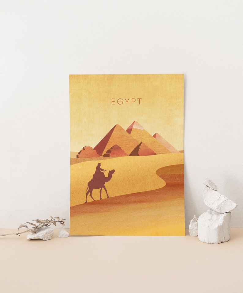 Ägypten Minimal Reise Poster, Pyramiden von Gizeh, Retro Wand Kunst, Kairo, Vintage Reise Druck, Minimal Illustration, gerahmter Druck, Geschenk Bild 2