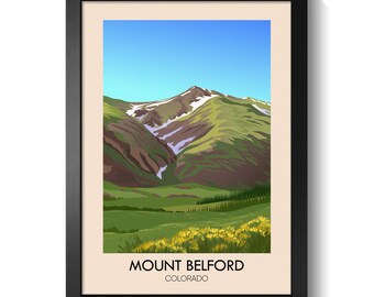 Mount Belford Colorado Poster, Fourteeners Wall Art Print, 14er Hiking Decor, Sawatch Range Summit Artwork, Peak Bagging Travel Print