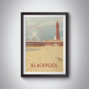 Blackpool Travel Poster, Blackpool Tower Print, Seaside Wall Art, Blackpool Pleasure Beach Wall Art, Lancashire, Tower Ballroom, Art Deco