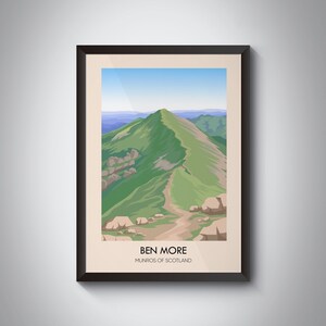 Ben More Munros von Schottland Reise Poster, Vintage Reise Druck, Munro Absacken, Berge, Wandern Geschenk, Brotalbane, Schottisches Hochland, Art