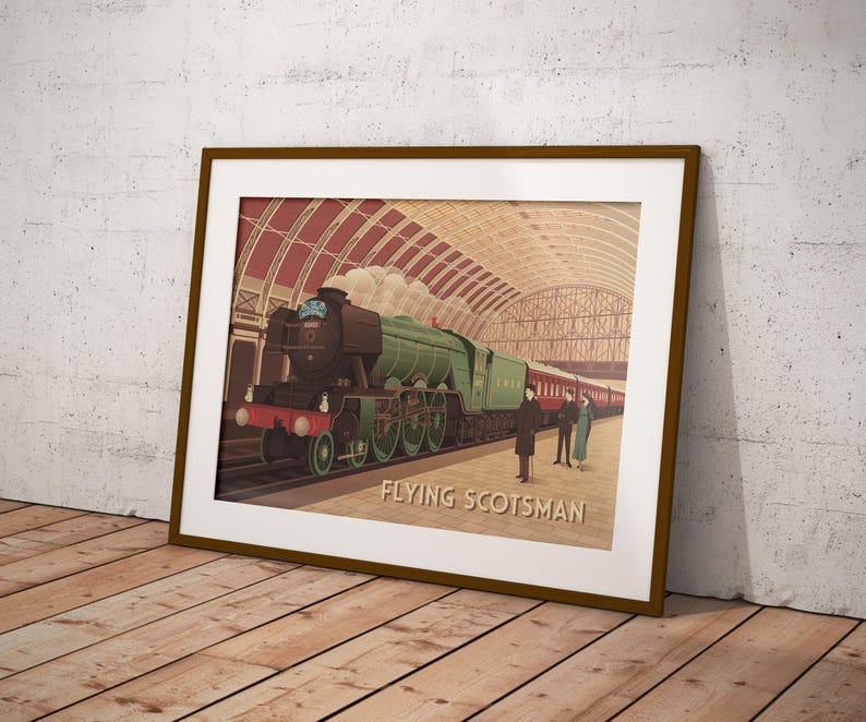 Flying Scotsman Poster, Steam Train, Steam Locomotive, Vintage Railway Poster, Travel Print, Wall Art Gift, Art Deco, Trainspotting Hobby image 5