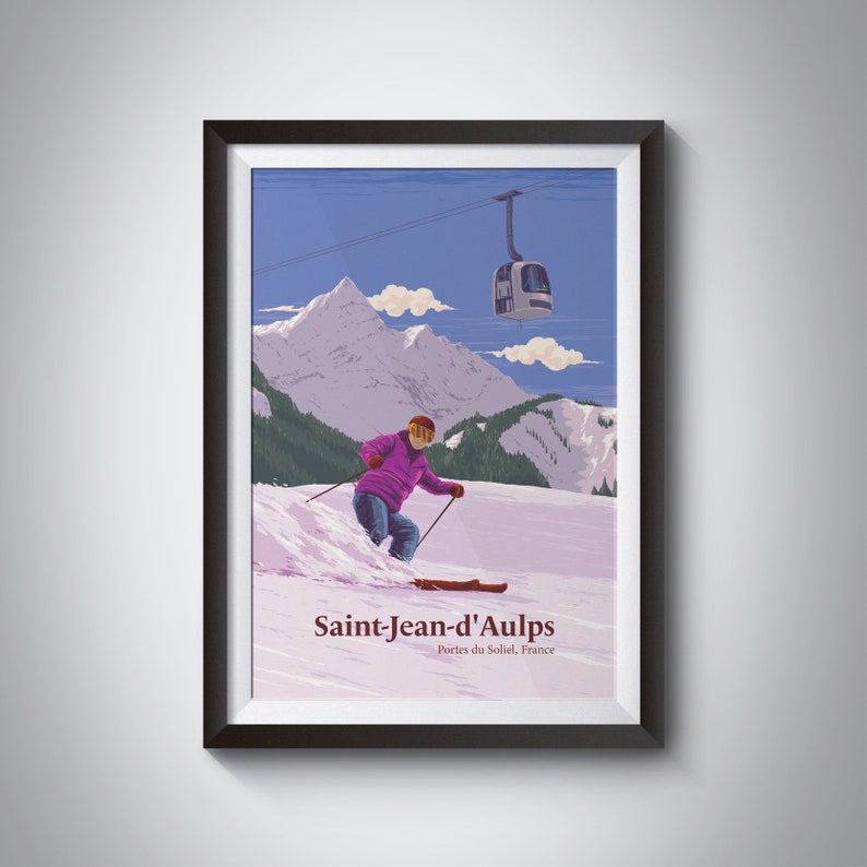 Saint-Jean-d'Aulps Ski Resort Poster, France, Portes du Soleil, Haute-Savoie, Snowboard, Avoriaz, Morzine, Vintage Travel Print, French Alps image 1