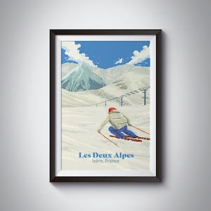 Les Deux Alpes Ski Resort Poster, French Alps, France, Vintage Skiing Print, Ski Decor, Snowboarding, Isere, Gift for Skier, Chamonix, Art