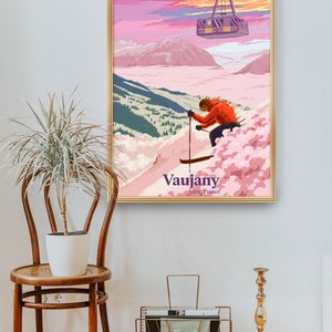 Vaujany Ski Resort Poster, French Alps, France, Vintage Skiing Print, Snowboarding, Isere, Gift Skier, Alpe d'Huez, Oz, Ski Wall Art Decor image 4