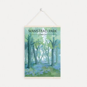 Wanstead Park Poster, London Travel Print, Wanstead Flats, Walthamstow, Leytonstone, East London, Bluebells, Forest Nature, Vintage Wall Art image 6