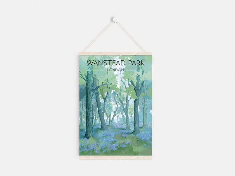 Wanstead Park Poster, London Travel Print, Wanstead Flats, Walthamstow, Leytonstone, East London, Bluebells, Forest Nature, Vintage Wall Art image 6