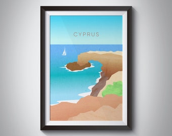 Cyprus Minimal Travel Poster, Bridge of Lovers, Travel Print, Mediterranean Sea, Ayia Napa, Paphos, Europe, Framed Wall Art, Cyprus Beach