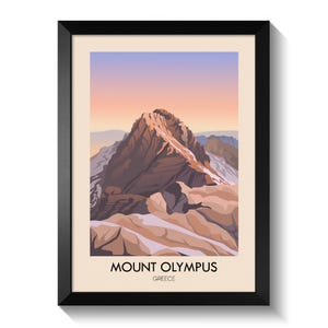 Mount Olympus Poster, Greece Travel Print, Hiking Wall Art, Mountain Artwork, Olympus Illustration, Europe Travel, Mountaineer Gift, Greek