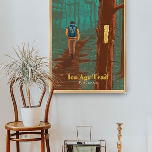 Póster de la Ruta de la Edad de Hielo de Wisconsin, Impresión de viaje por EE. UU., Senderismo de larga distancia, Senderismo de larga distancia, Apalaches, Cresta del Pacífico, John Muir, Mochilero, Senderismo imagen 4