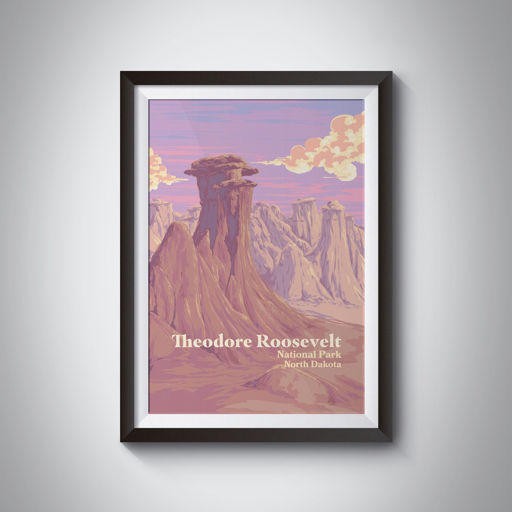 Theodore Roosevelt National Park Poster, USA North Dakota, Badlands, Little Missouri River, Hoodoos, Vintage Travel Prints, Retro Wall Art
