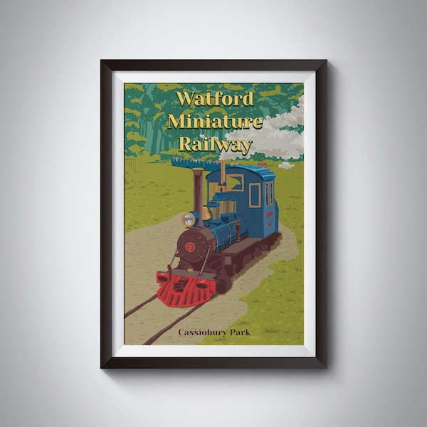 Watford Miniature Railway Poster, Cassiobury Park, Watford FC, The Hornets, Steam Train, Gift, Wall Art, London Print, Metropolitan Line
