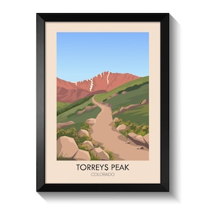 Póster de Torreys Peak, Colorado; Arte mural para montañas de más de 14.000 pies; Decoración para senderismo en montañas de más de 14.000 pies; Cumbre de Front Range; Regalo para conquistar cumbres; Lámina de viaje; Montañas Rocosas