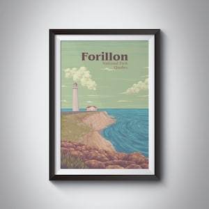 Forillon National Park Poster, Canada, Quebec, Gaspé Peninsula, Appalachian Mountains, Vintage Travel Print, Cape Gaspé Lighthouse, Artwork