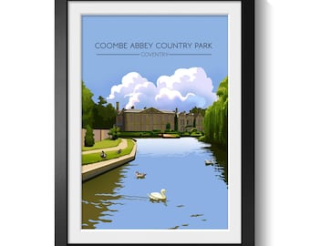 Coombe Abbey Country Park Poster, Coventry Wall Art Print, Historic Landscape, English Heritage, Travel Decor, National Trust Gift