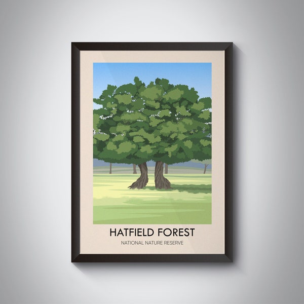 Hatfield Forest Travel Poster, Essex, Hertfordshire, Bishop's Stortford, National Trust, Epping Forest, Vintage Travel Print, Retro Artwork