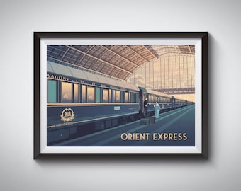Orient Express Travel Poster, Train, Vintage Train Print, London, British Pullman, Venice-Simplon, Locomotive, Paris, Railway, Art Deco