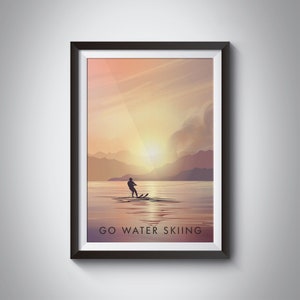 Stampa artistica di sci nautico, poster di viaggio sci nautico, sport acquatici, wakeboard, sport all&#39;aria aperta, nuoto selvaggio, surf, regalo di stampa incorniciato
