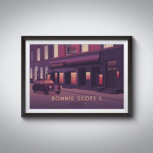 Ronnie Scott's Art Print, Soho London Travel Poster, Jazz Club, Blues Music Venue, Jazz Cafe, West End, retro muurkunst, optreden, ingelijste kunstwerken