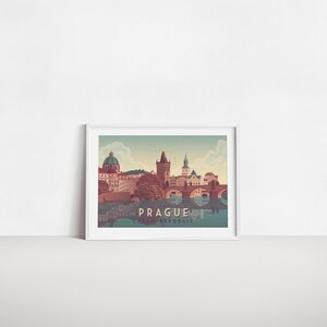 Prague Travel Poster, Czech Republic, Charles Bridge, Vltava River, Gothic Architecture, Vintage Travel Print, Eastern Europe, Interrail image 4