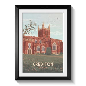Crediton Travel Poster, Devon Travel Print, Seaside Wall Art, Exeter Poster, Framed Devon Poster, Vintage Travel Poster, Devon Gift, Artwork