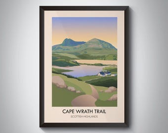 Cape Wrath Trail Long Distance Hiking Trail Poster, Scotland, Scottish Highlands, National Trail, Vintage Travel Print, Fort William, Gift
