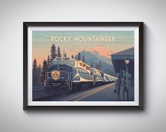 Rocky Mountaineer Poster, Canada, Vancouver, British Columbia, Luxury Train Travel, Vintage Railway Print, Canadian Rockies, Retro Wall Art