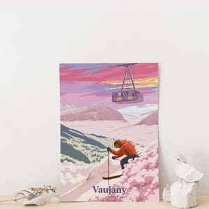 Vaujany Ski Resort Poster, French Alps, France, Vintage Skiing Print, Snowboarding, Isere, Gift Skier, Alpe d'Huez, Oz, Ski Wall Art Decor image 2