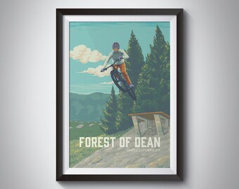 Forest of Dean Mountainbike-Poster, Mountainbike-Poster, Mountainbike-Poster, Vintage-Reisedruck, Radfahren, Gloucestershire, fodmtb, Dean-Trail
