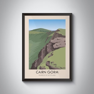 Cairn Gorm Munros Of Scotland Reise Poster, Schottisches Hochland, Berge, Wandern, Cairngorms National Park, Vintage Print, Munro Bagging