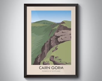 Cairn Gorm Munros Of Scotland Travel Poster, Scottish Highlands, Mountains, Hiking, Cairngorms National Park, Vintage Print, Munro Bagging