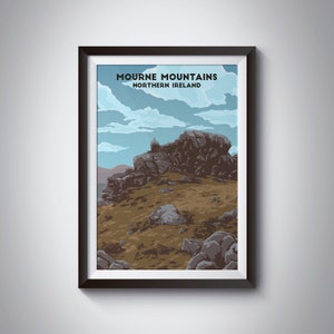 Mourne Mountains Poster, Northern Ireland Travel Print, National Park Art, Irish, Mournes, County Down, Ulster, Slieve Bearnagh, Donard, NI
