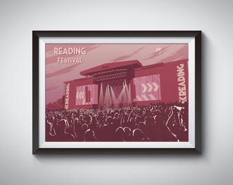 Póster del Festival de Reading, Impresión del Festival de Música, Póster de concierto, Cartel, Reading y Leeds, Glastonbury, Sala de conciertos, Lista de canciones, Regalo Art Déco