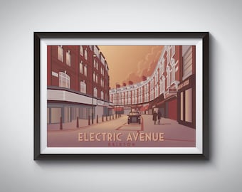 Electric Avenue Brixton Poster, London Travel Print, South London, Brixton Academy, Electric Avenue Market, London Architecture, Vintage Art