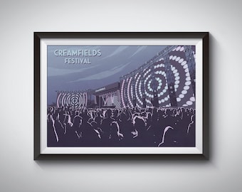 Póster del Festival Creamfields, Impresión de festival de música, EDM, Música dance, Rave, Tomorrowland, Glastonbury, Drum n Bass, D&B, Impresión de arte mural de regalo