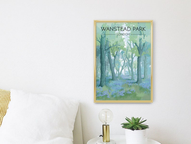 Wanstead Park Poster, London Travel Print, Wanstead Flats, Walthamstow, Leytonstone, East London, Bluebells, Forest Nature, Vintage Wall Art image 3