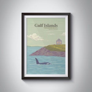 Golf Islands National Park Reserve Poster, Canada Travel Print, British Columbia, Saturna Island, Nebelalarm Gebäude, Vancouver Island, Art