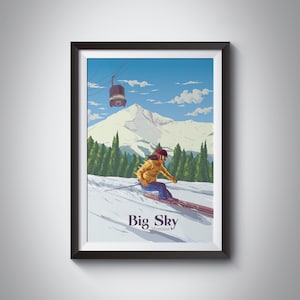 Cartel de Big Sky Ski Resort, impresión de Big Sky Montana, arte de esquí, snowboard, impresión de esquí vintage, montañas rocosas, mapa de esquí, Yellowstone, Vail