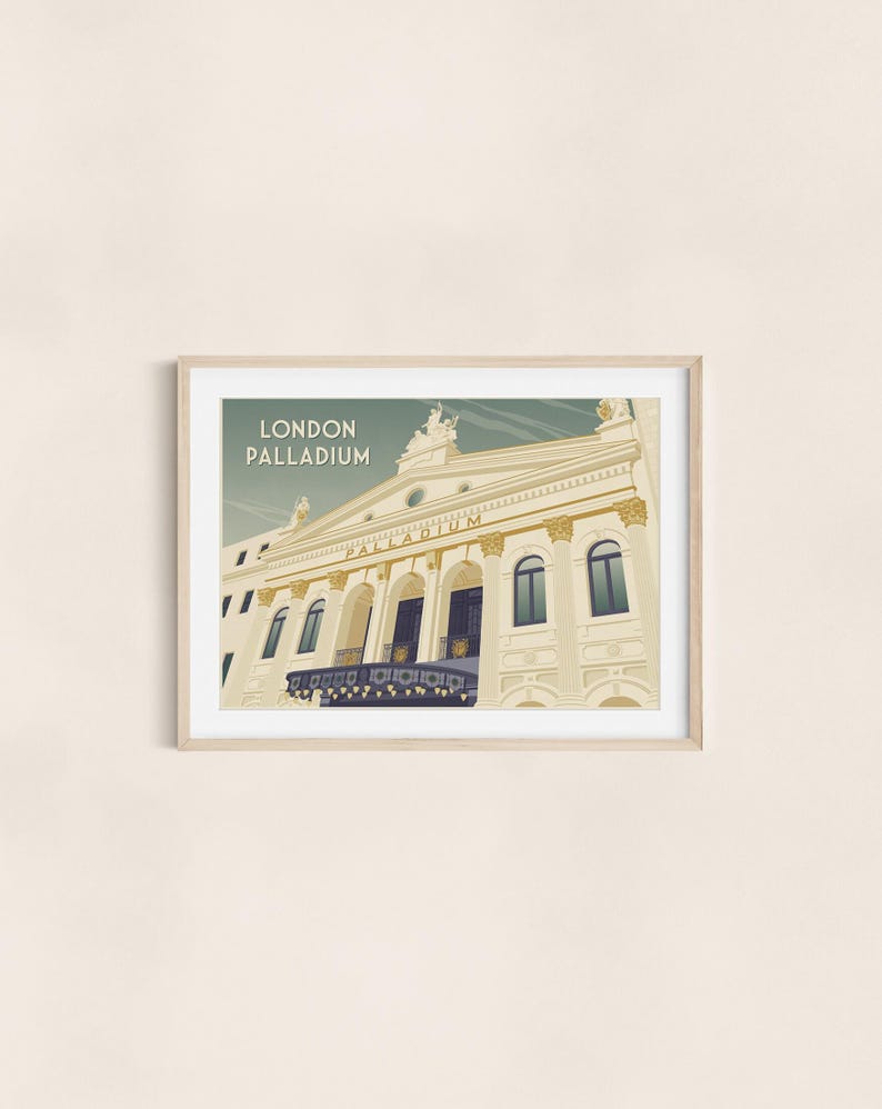 Póster del London Palladium, Impresión de viaje a Londres, Teatro del West End, Impresión Art Déco, Soho, Arquitectura, Musicales, Regalo de Londres, Decoración de pared imagen 5