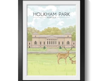 Holkham Park Poster, Norfolk Wall Art Print, Holkham Hall, English Heritage Landscape, UK Countryside Travel Decor, National Trust Gift