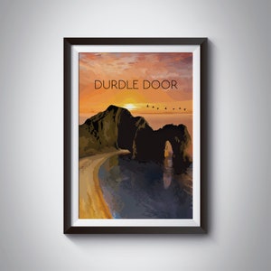 Durdle Door Print, Dorset Travel Poster, Lulworth Cove, Jurassic Coast, Artwork, Beach, Bournemouth, Wareham, Sunset, Seaside Poster Gift