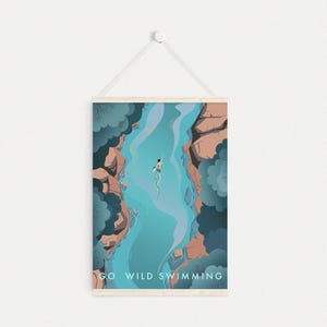 Go Wild Swimming Print, Travel Poster, Outdoor Swimming, Adventure, Swimmer Gift, Wall Art Decor, Hiking, National Park, Painting, Triathlon image 6