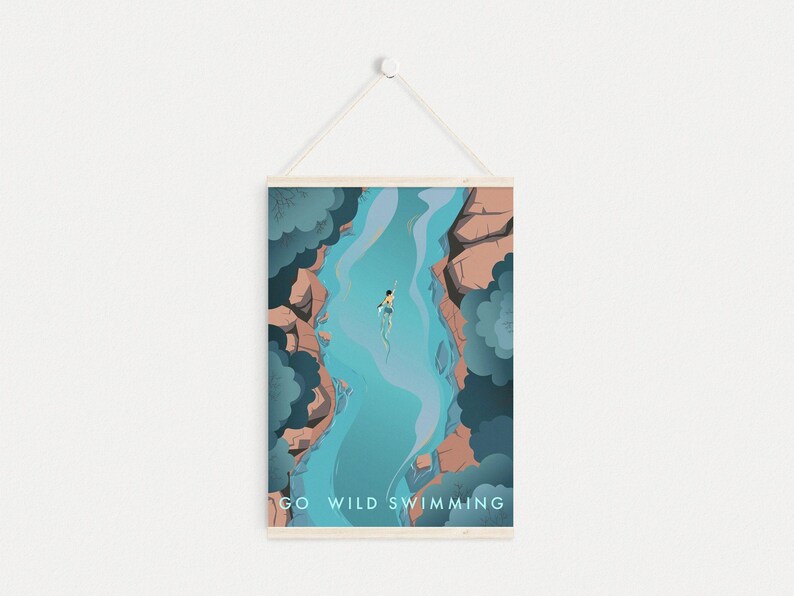 Go Wild Swimming Print, Travel Poster, Outdoor Swimming, Adventure, Swimmer Gift, Wall Art Decor, Hiking, National Park, Painting, Triathlon image 6