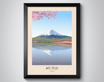 Mt Fuji Japan Travel Poster, Mount Fuji Poster, Japan Travel Poster, Mountain Wall Art, Mount Fuji Print, Fuji Art Print, Framed Fuji Art