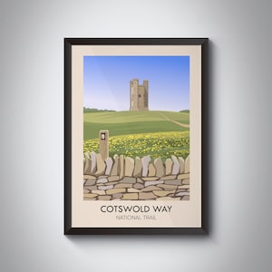 Cotswold Way National Trail Poster, National Park Print, The Cotswolds, Broadway Tower, Worcestershire, Gloucestershire, Bibury, Travel Art