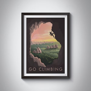 Go Climbing Art Print, Rock Climbing, Bouldering, Outdoor Adventure, Vintage Travel Poster, Wall Art Print Gift, Hiking, Nature, Mountains