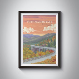 Affiche du parc national de Shenandoah, USA Virginia, Blue Ridge Mountains, Hawksbill, Appalachian Trail, Skyline Drive, vintage Travel Print, Art